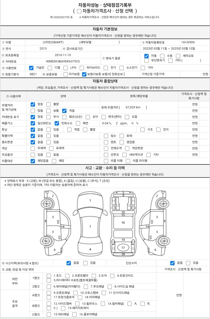 Smart Fortwo 2013 — inspection photo 1