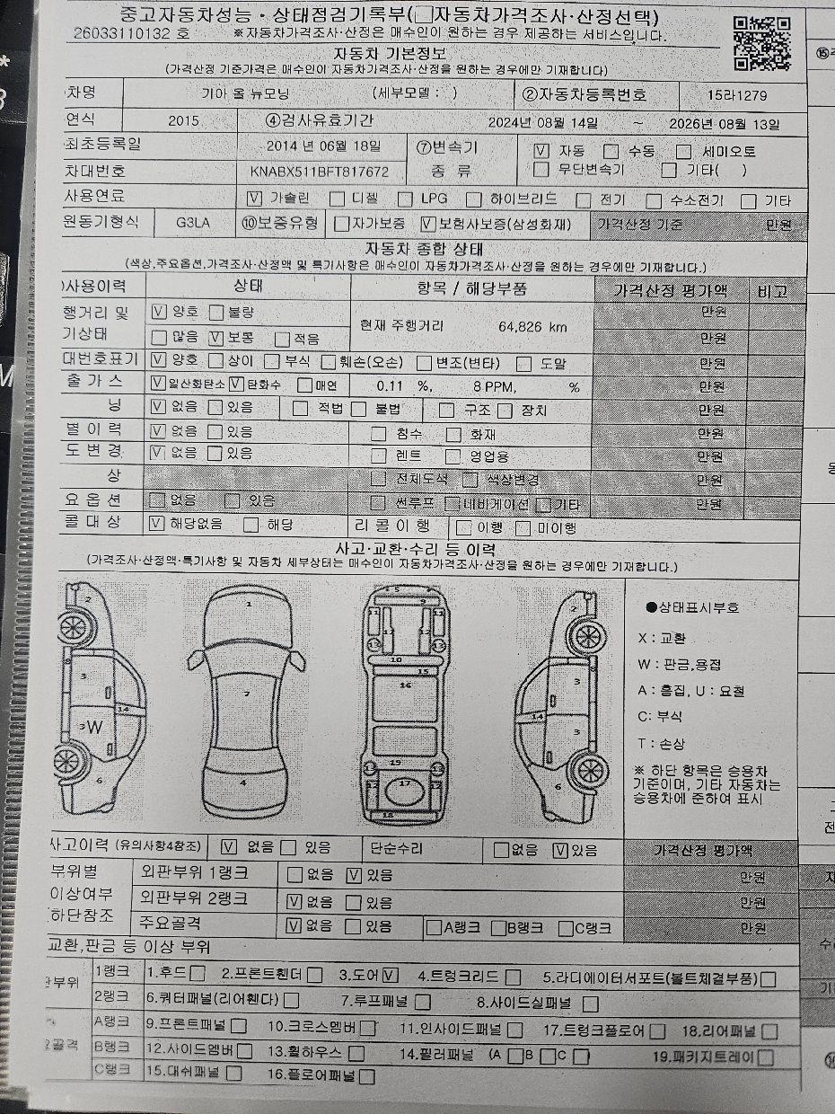 Kia morning 2015 — inspection photo 3