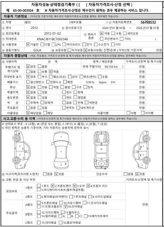 Kia RAY 2012 — inspection photo 1