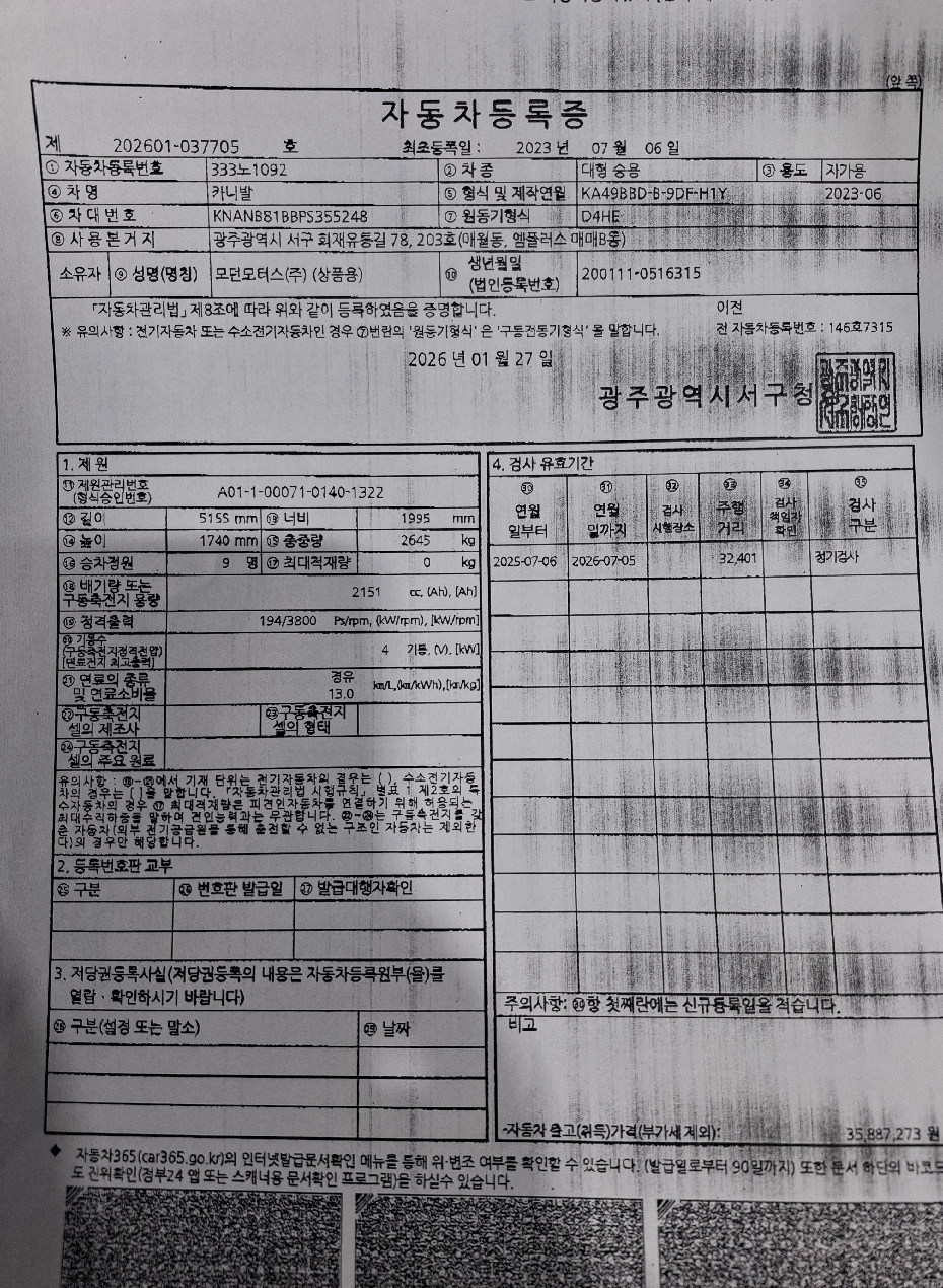 Kia Canival 2023 — inspection photo 1