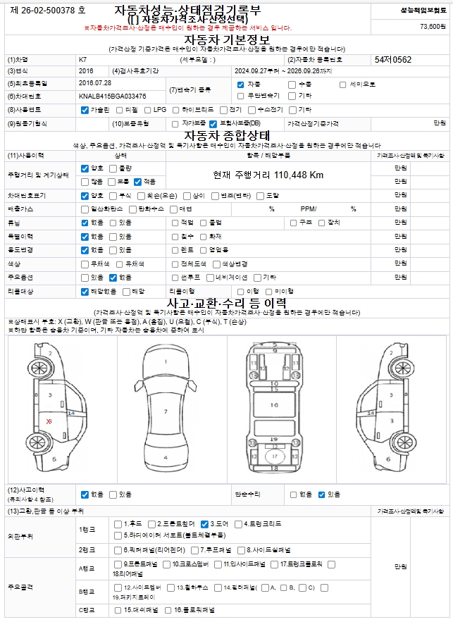 Kia K7 2016 — inspection photo 1