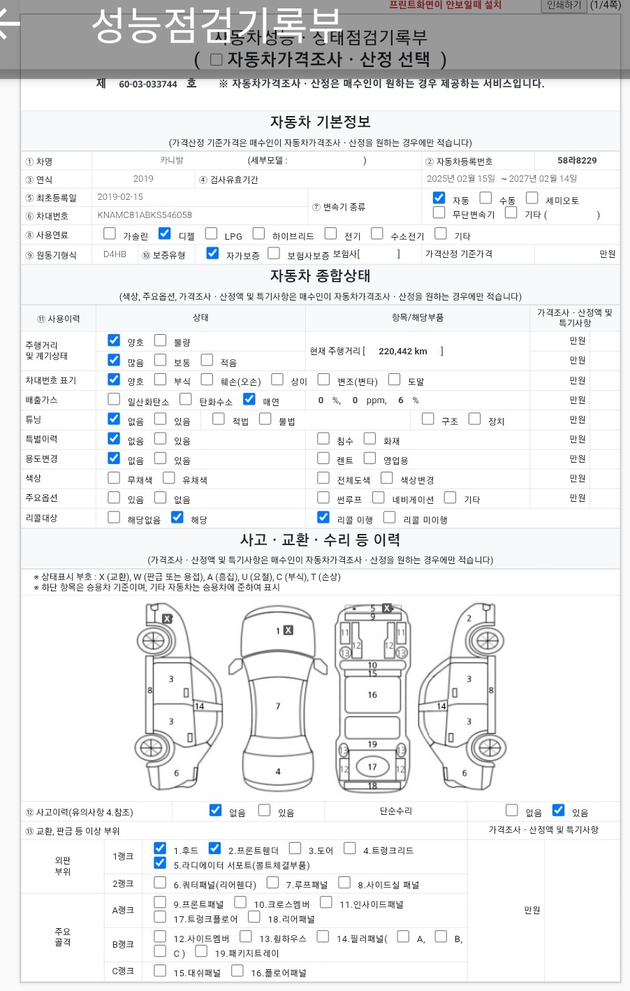 Kia Canival 2019 — inspection photo 1