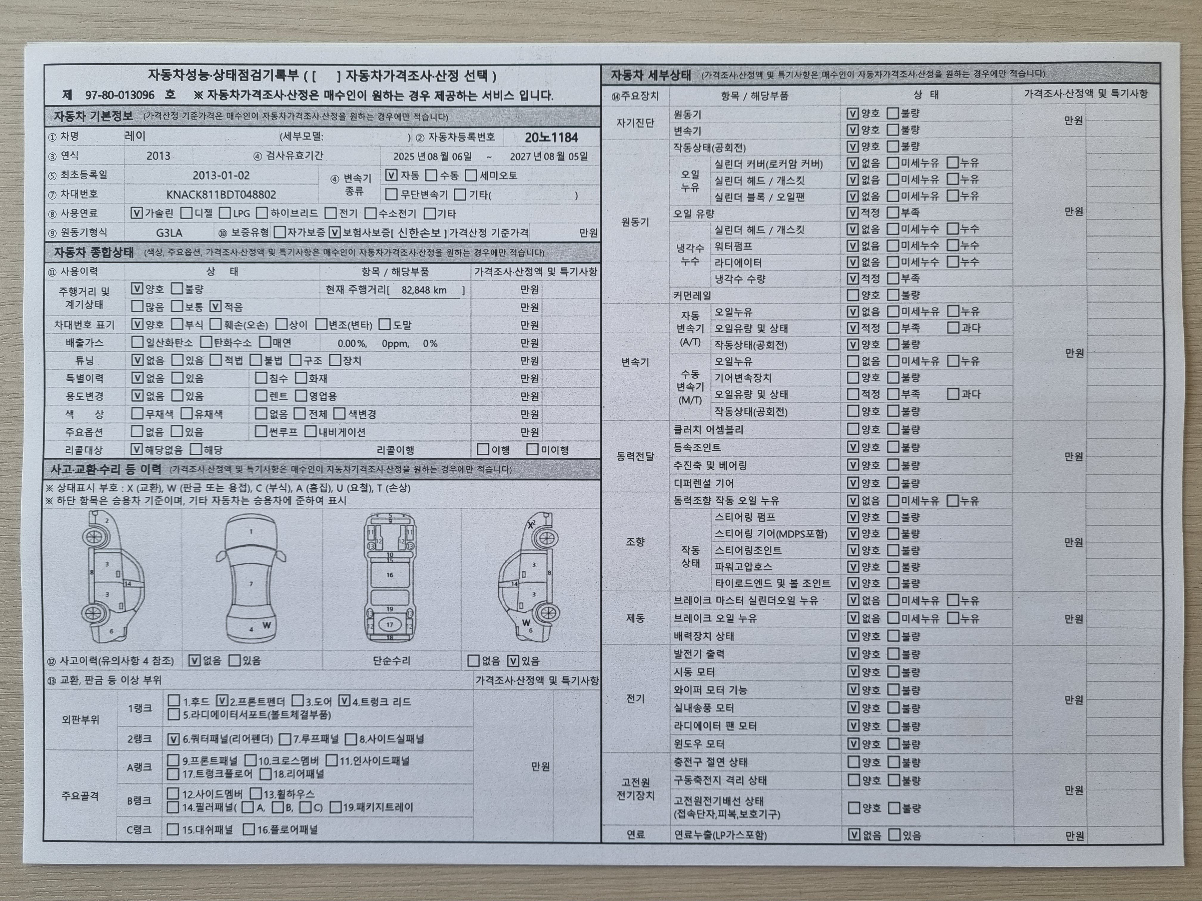Kia RAY 2013 — inspection photo 1