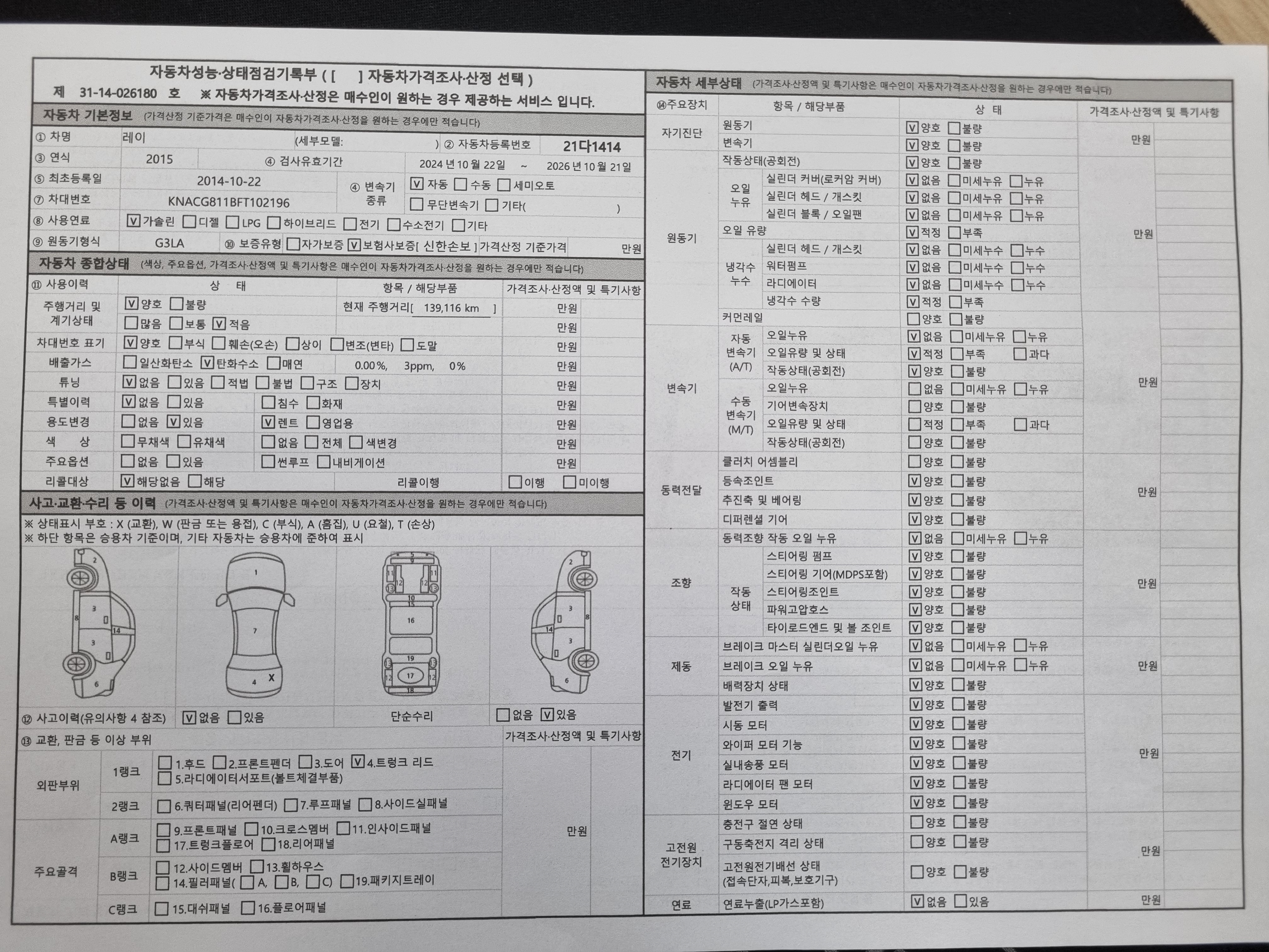 Kia RAY 2015 — inspection photo 1