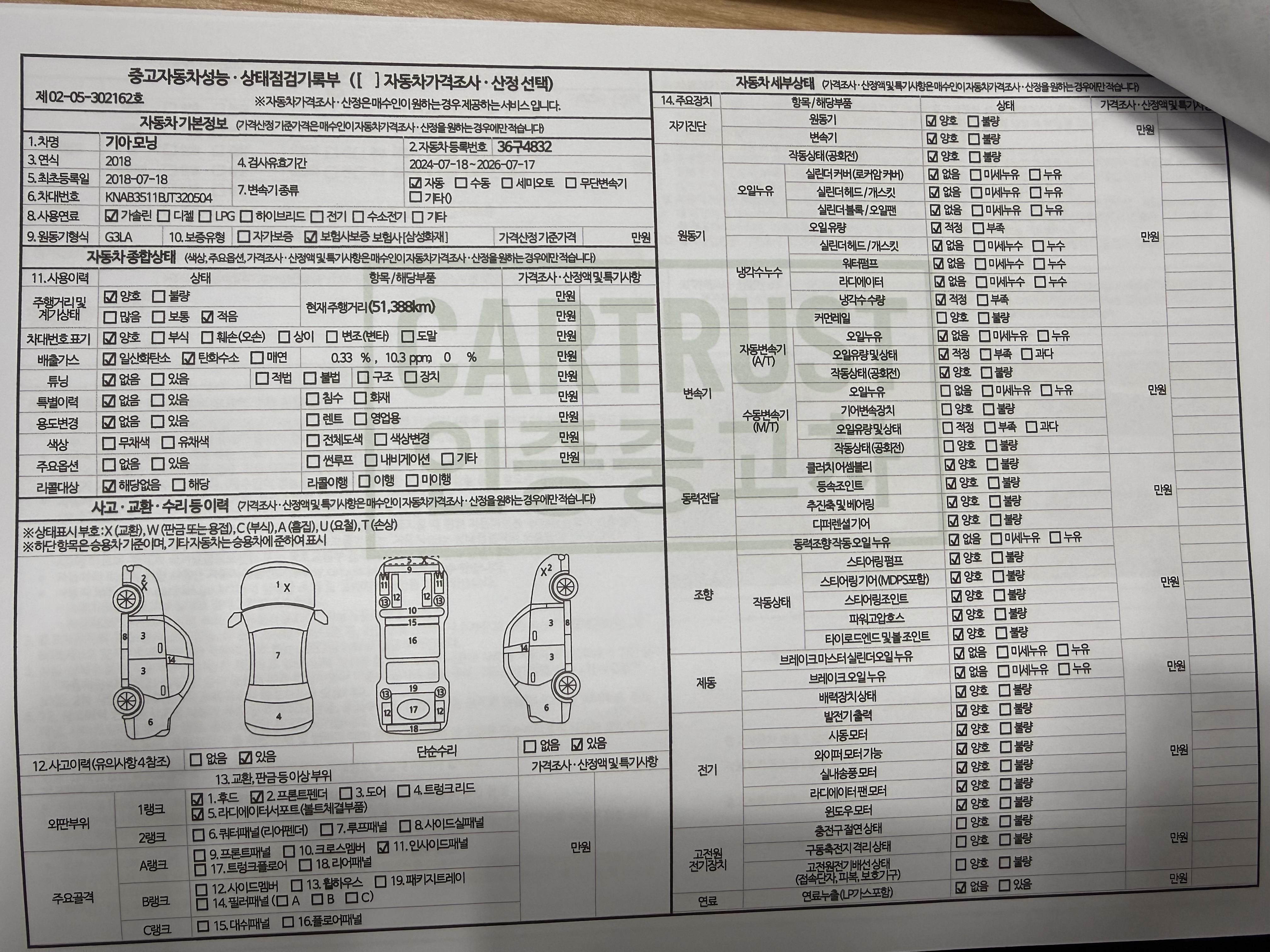 Kia morning 2018 — inspection photo 2