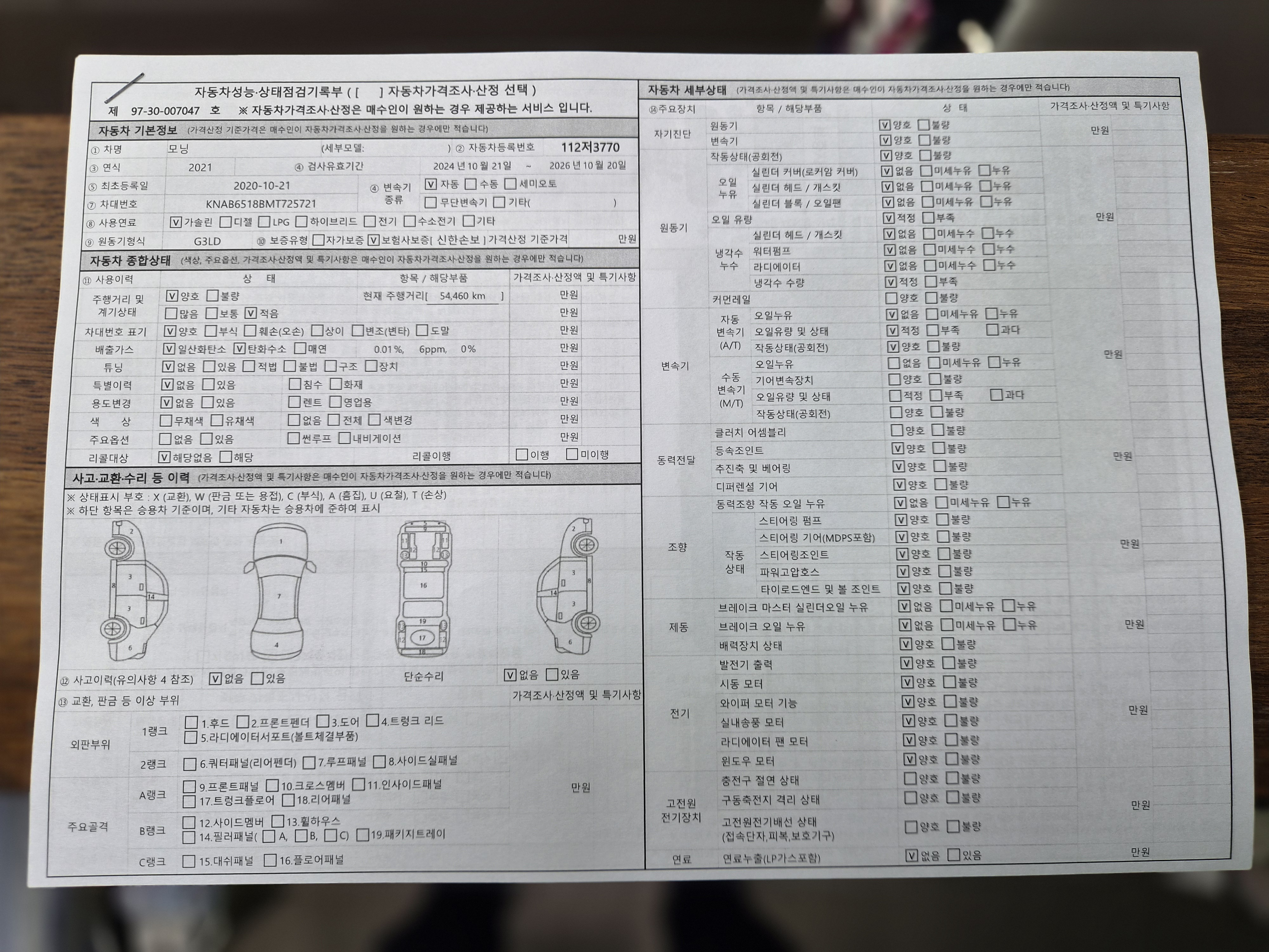 Kia morning 2021 — inspection photo 1