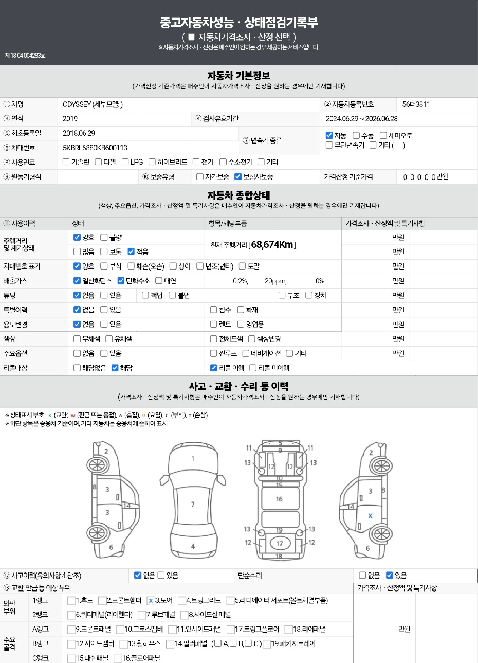 Honda Odyssey 2019 — inspection photo 1