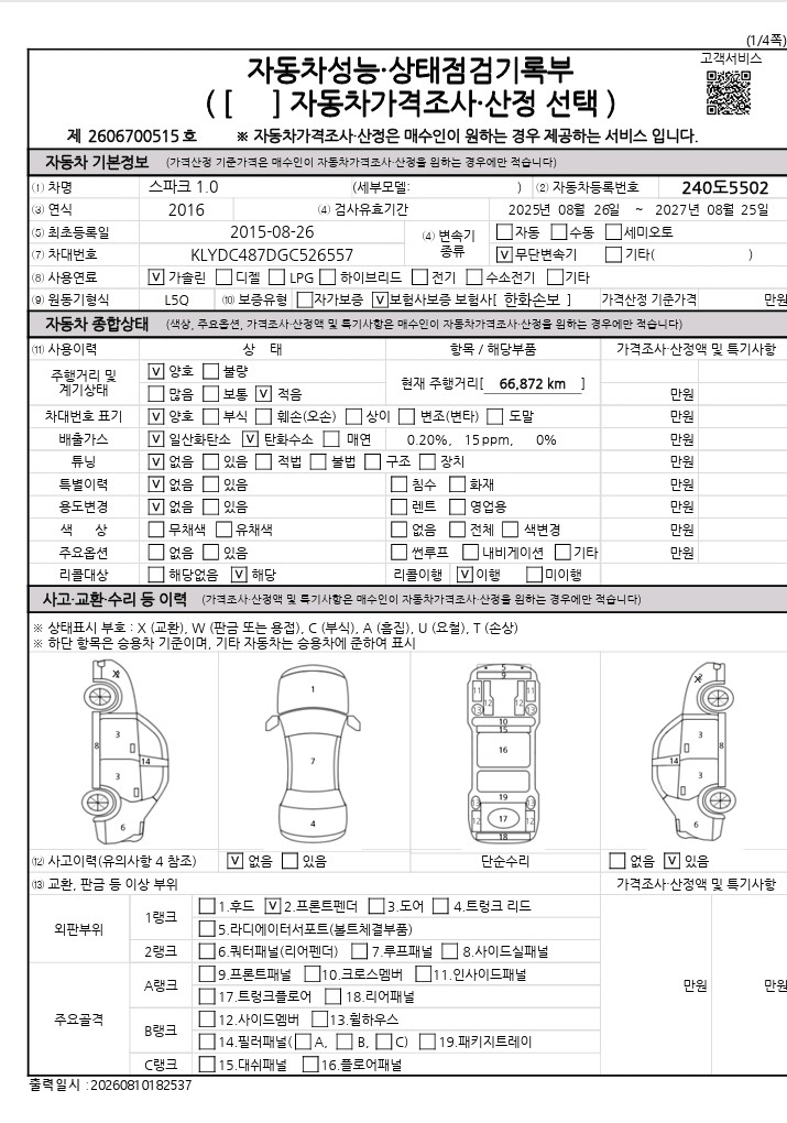 Chevrolet Korea Spark 2016 — inspection photo 1