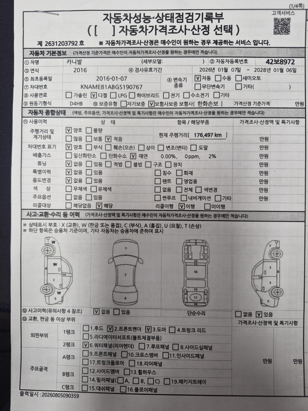 Kia Canival 2016 — inspection photo 1