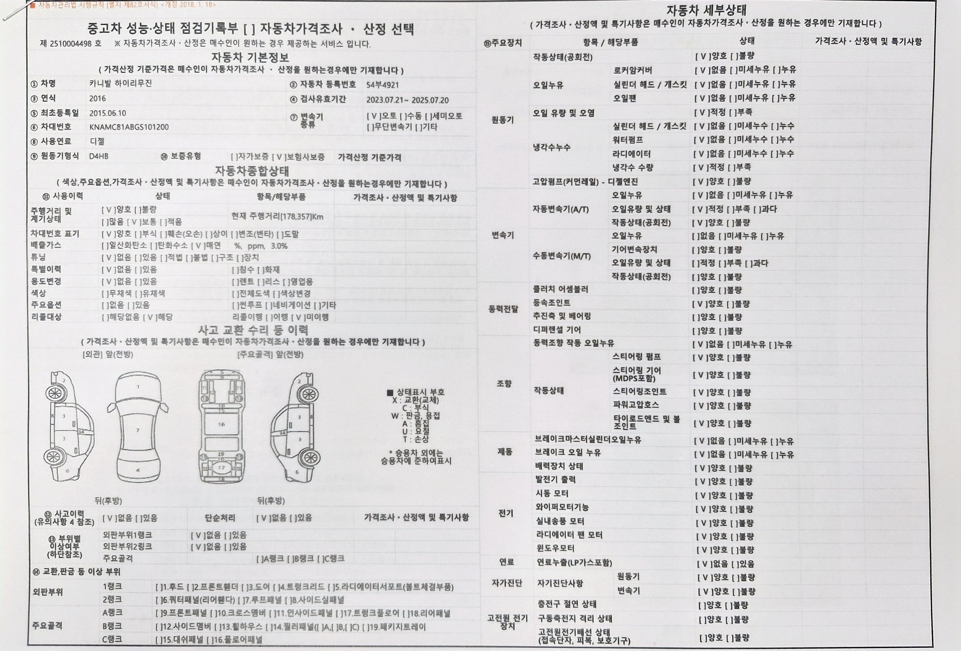 Kia Canival 2016 — inspection photo 1