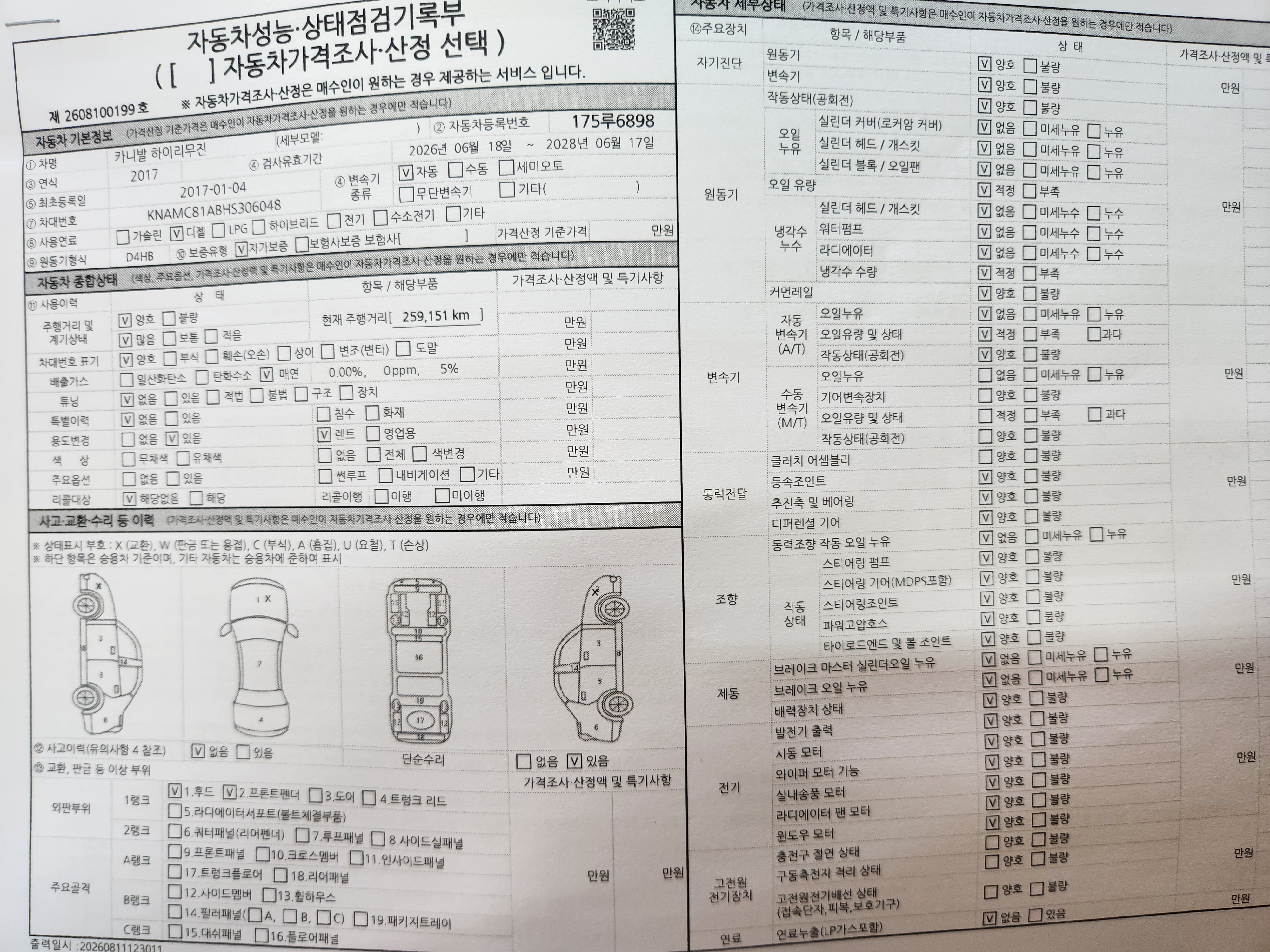 Kia Canival 2017 — inspection photo 1