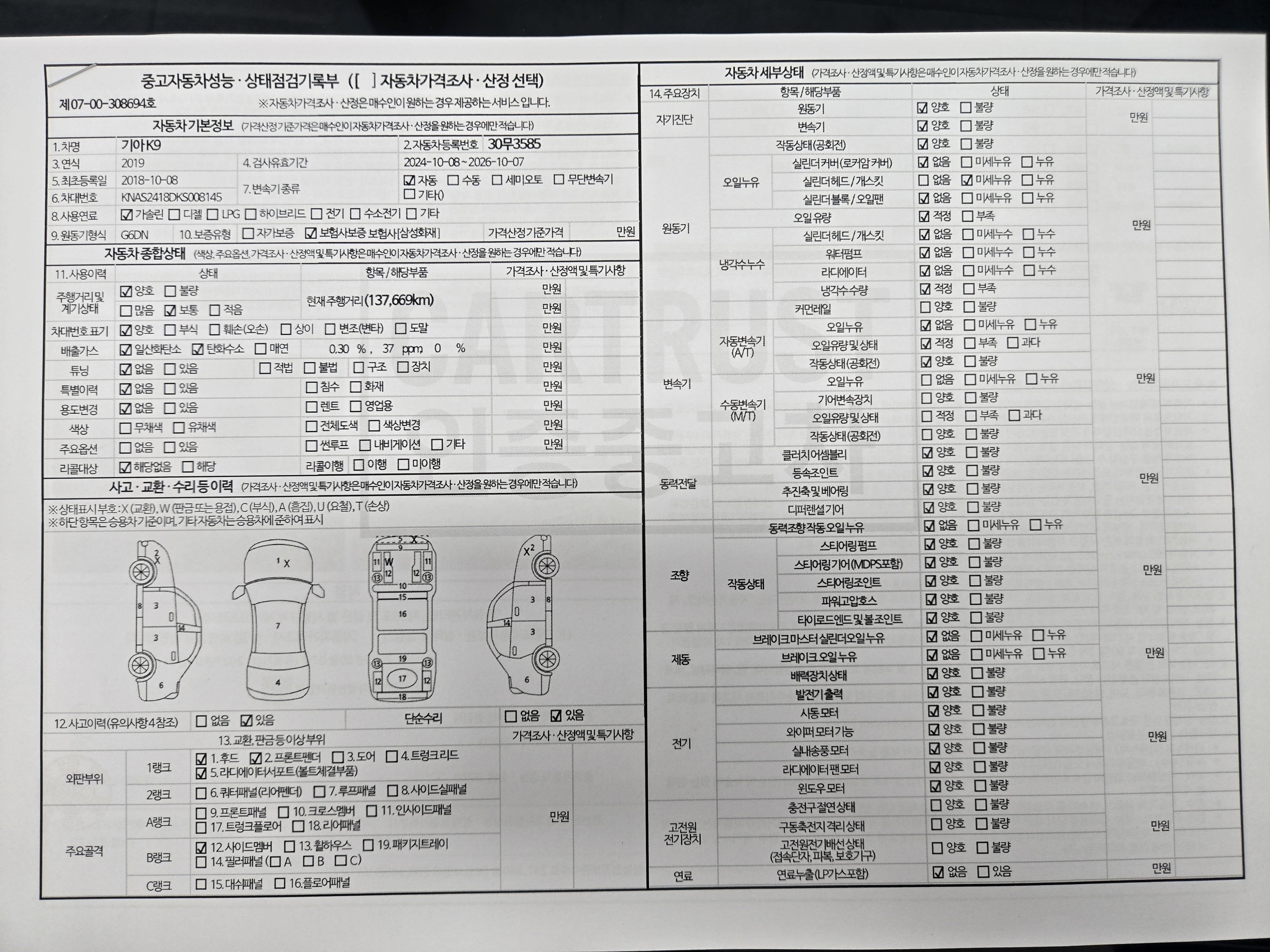 Kia K9 2019 — inspection photo 1