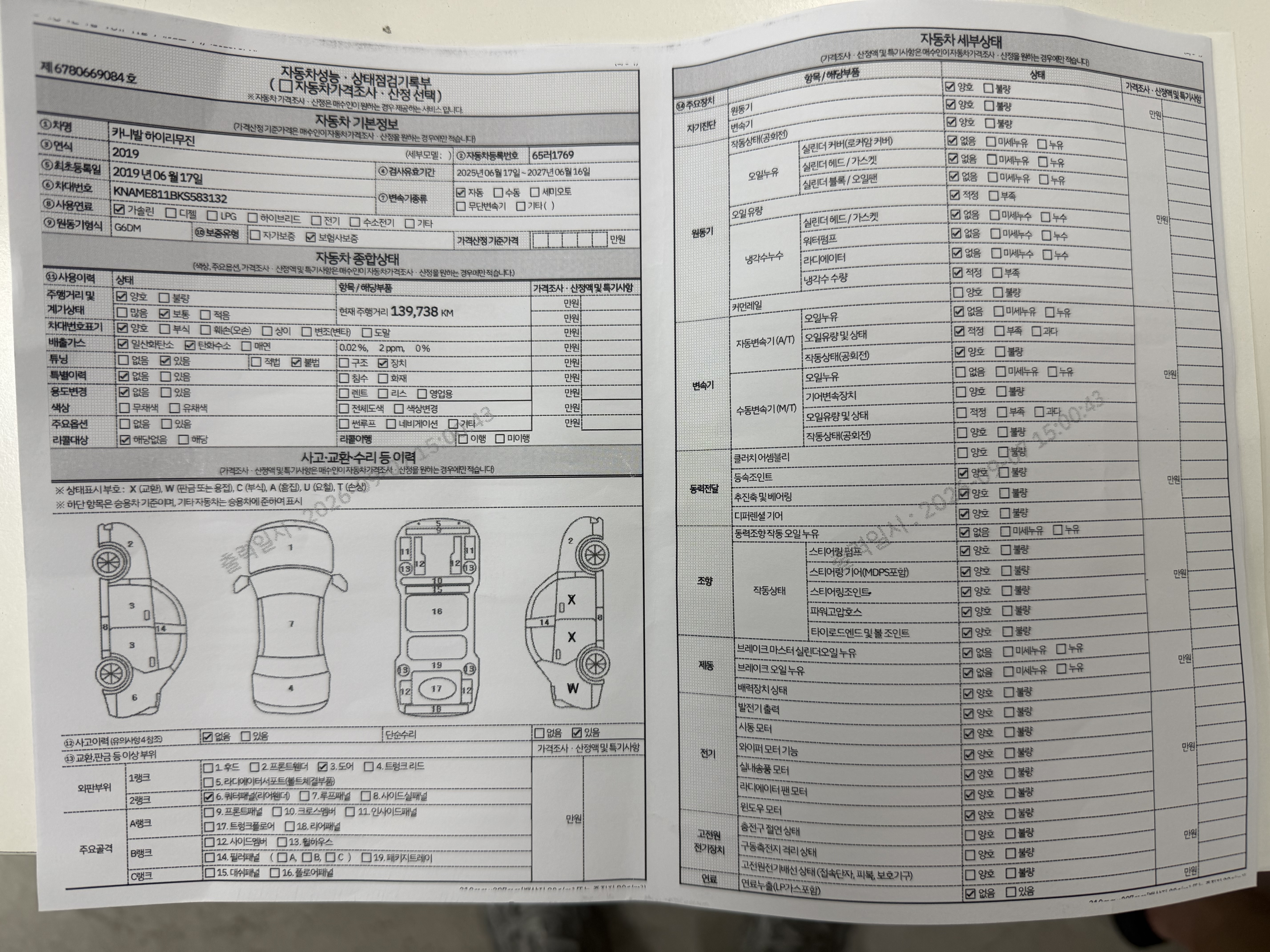 Kia Canival 2019 — inspection photo 1