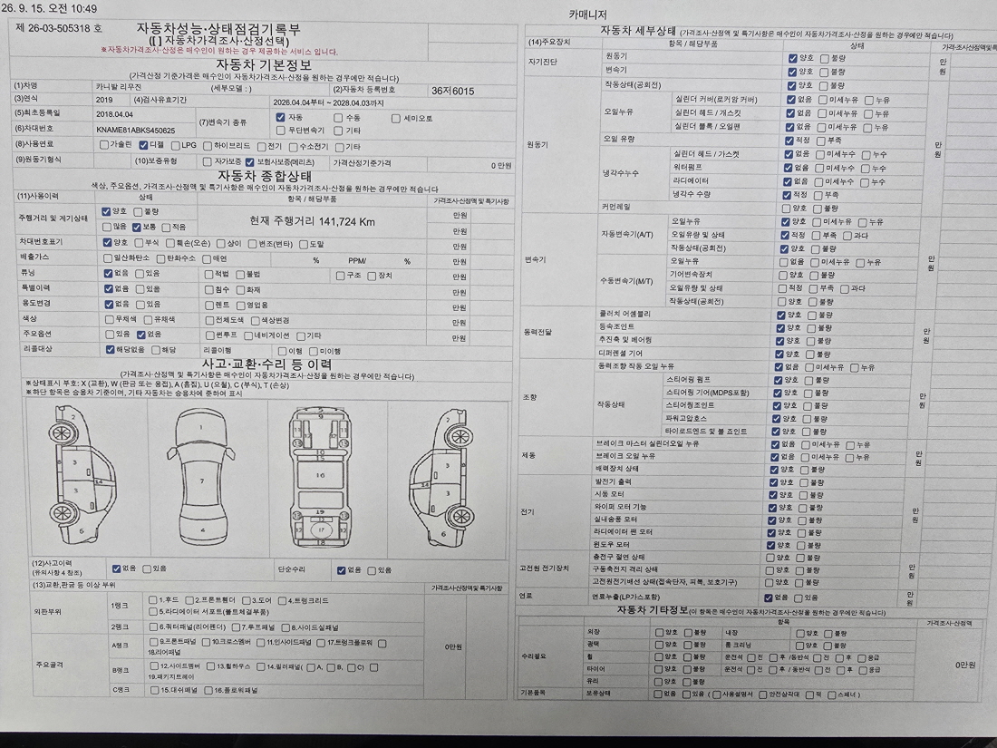 Kia Canival 2019 — inspection photo 1