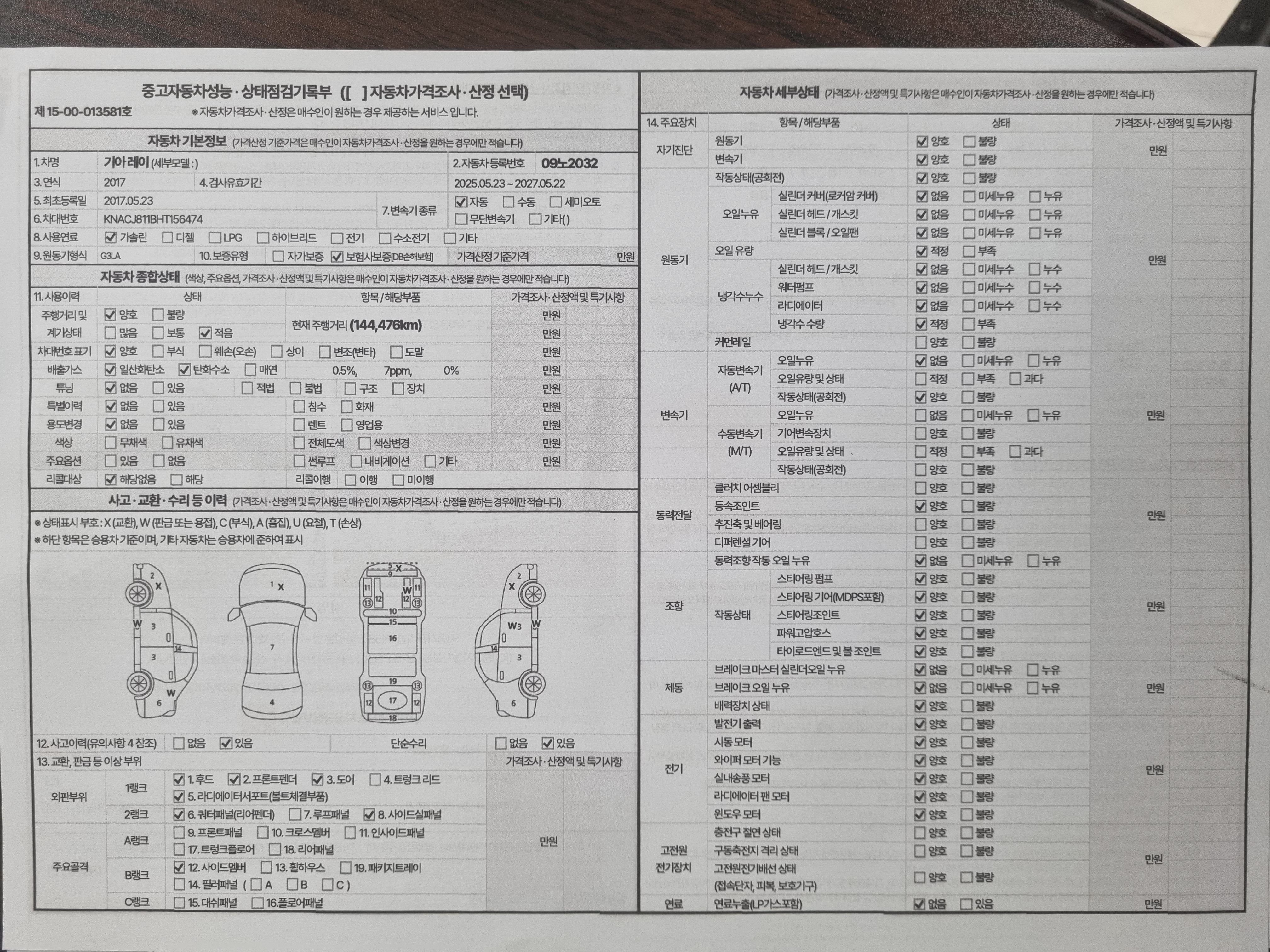Kia RAY 2017 — inspection photo 1