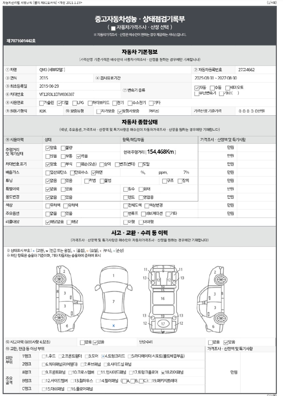 Renault Korea QM3 2015 — inspection photo 1