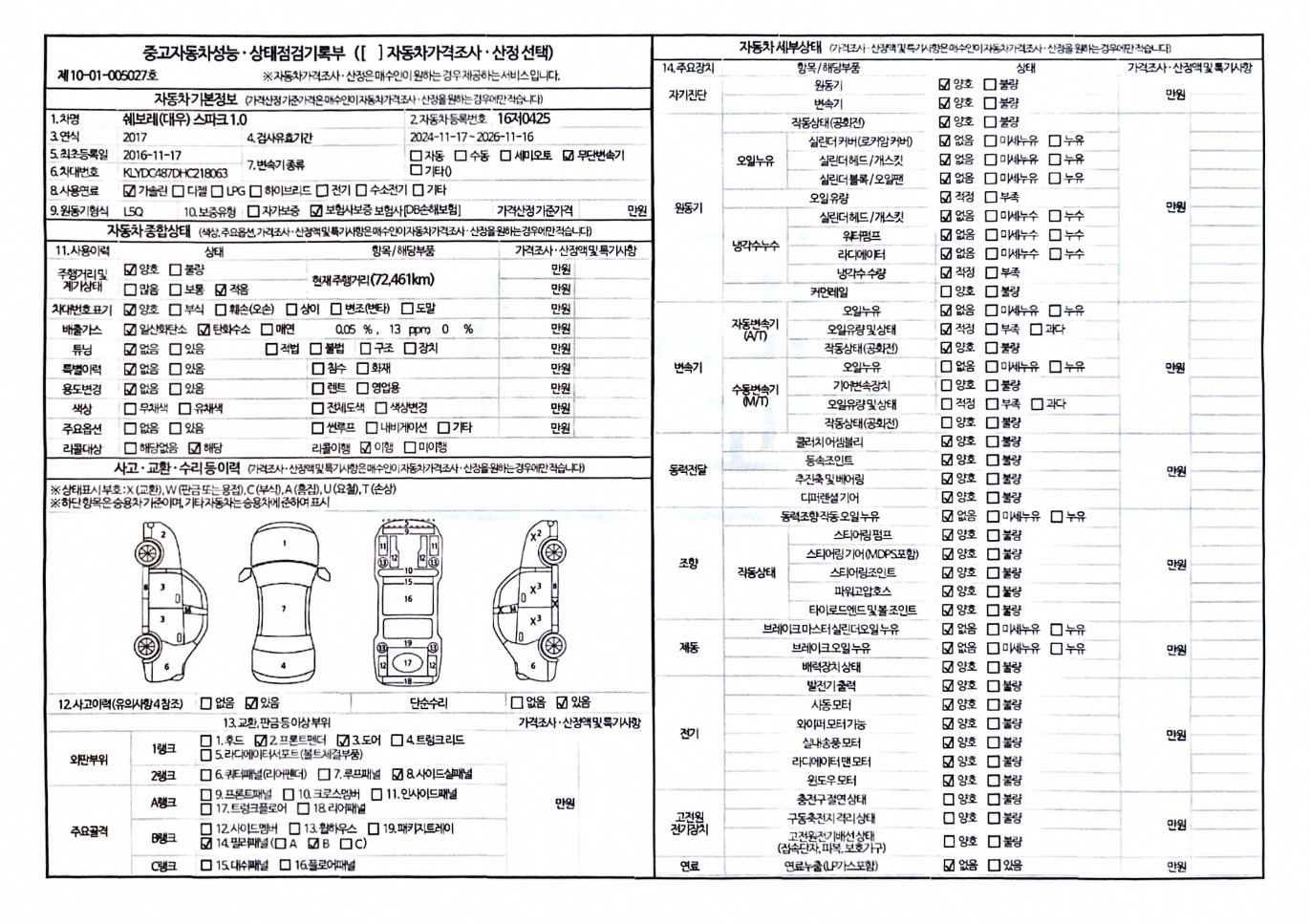 Chevrolet Korea Spark 2017 — inspection photo 1