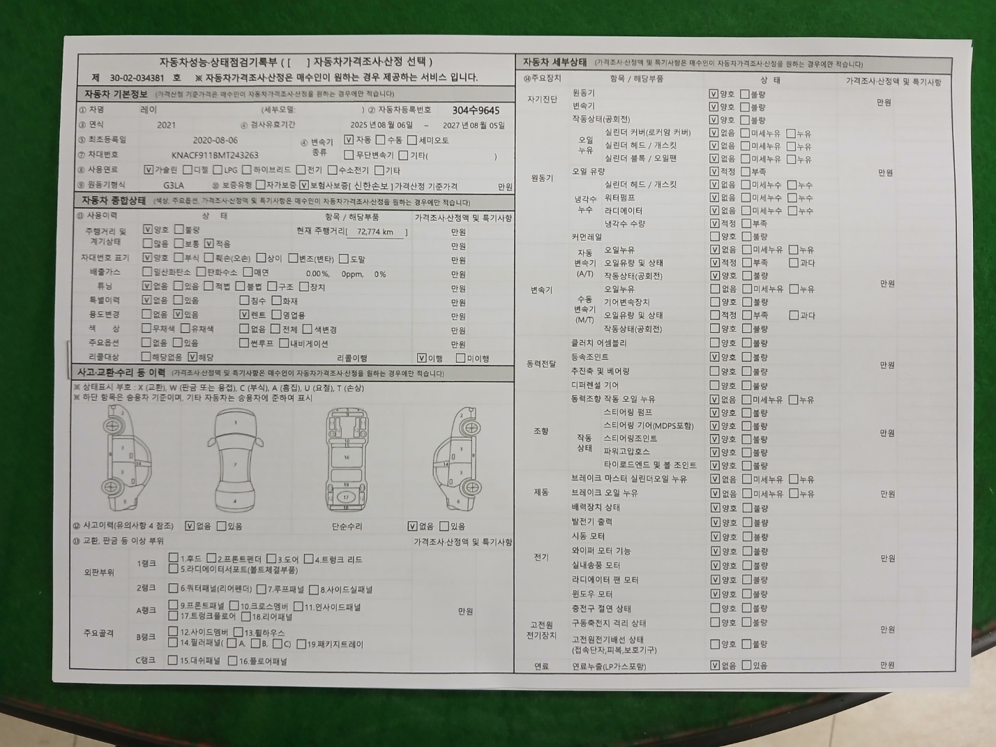 Kia RAY 2021 — inspection photo 1