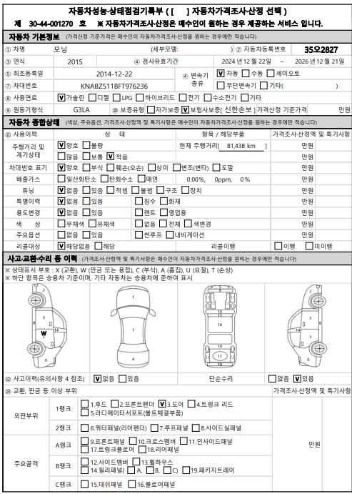 Kia morning 2015 — inspection photo 3