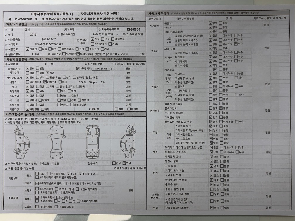 Kia morning 2016 — inspection photo 1