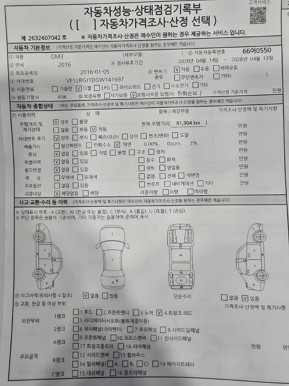 Renault Korea QM3 2016 — inspection photo 1