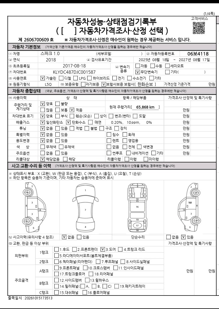 Chevrolet Korea Spark 2018 — inspection photo 1