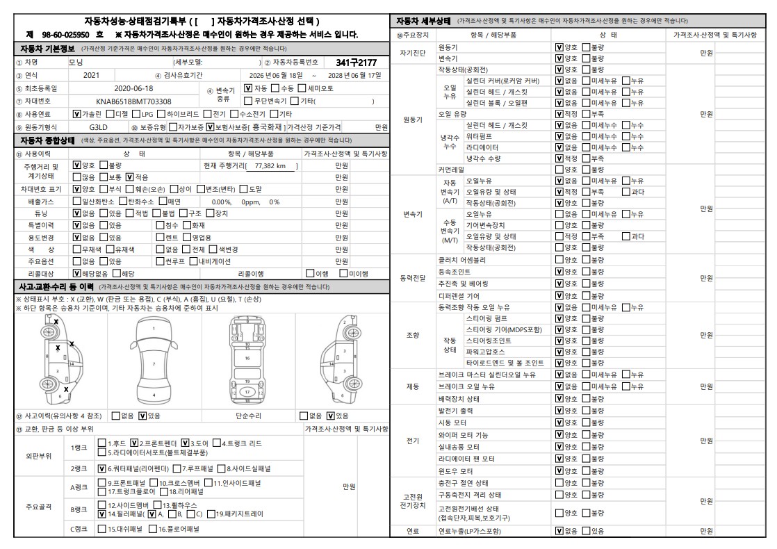 Kia morning 2021 — inspection photo 1