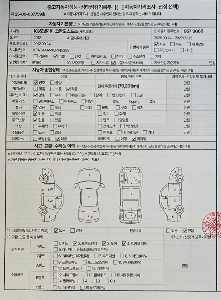 KG Mobility KORANDO 2012 — inspection photo 1